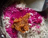 A picture of step 4 of Coconut Dragon Fruit Burphi.