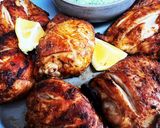 A picture of step 3 of Peruvian Chicken with creamy green sauce.