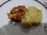 Purê de Batata Doce com Bacon e Alho Frito (r. Própria)