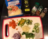 A picture of step 1 of Cheese Bruschetta with vegetables.