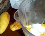 A picture of step 1 of Mango milk shake with chocolate and nuts.