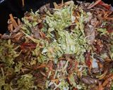 Foto langkah ke 4 dari resep Tumis bunga pepaya,daging dan teri ngk pahit.