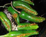 A picture of step 2 of Masala bhari mirch.
