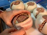 Bacon-wrapped meatloaf bombs!