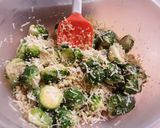 A picture of step 2 of Crispy Parm Brussels Sprouts with Roasted Garlic Aioli.