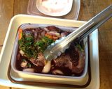 A picture of step 4 of Sauerbraten (Burgunderbraten) with Mushrooms.