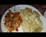 A picture of step 2 of Fried Yam and chicken sauce.