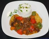 A picture of step 5 of Beef Stew with Cabernet and Peppers.