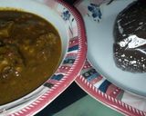 A picture of step 7 of Amala with dry okro soup.