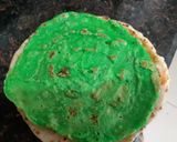 A picture of step 6 of Tri colour suji pancake Swiss roll.
