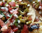 A picture of step 3 of Corn Tostadas with Nopalitos and Chorizo.