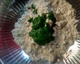 A picture of step 10 of Palak kachori with corn- paneer stuffing.