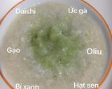 Hình bước làm 4 của món Cháo ức gà hạt sen bí xanh