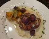 A picture of step 6 of Rosemary Chicken Thighs w Roasted Grapes and Smashed Parsnips.