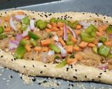 A picture of step 5 of Turkish veggi pide with egg.