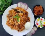 A picture of step 8 of Mutton biryani in electric rice cooker.