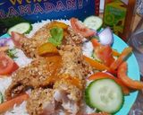 A picture of step 3 of Oat coated fish.