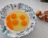 A picture of step 1 of Tamagoyaki or Japanese Omelette.