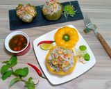 Hình bước làm 3 của món ỚT CHUÔNG NHỒI CHẢ CÁ HẤP - SỐT KIỂU NHẬT