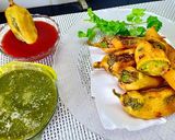 A picture of step 7 of Mirchi vada with coriander chutney.