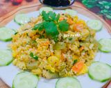Hình bước làm 4 của món Cơm chiên cá hồi,trứng,cải chua,đậu hủ và tàu hủ ki