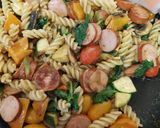 A picture of step 4 of My Smoked Sausage & peppercorn Sauce Pasta. 💛.