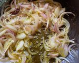 A picture of step 4 of Koldil aru Kukura Mangkho/ Banana Flower with Chicken.