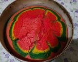 A picture of step 7 of Holi special Vanilla colourful cake.