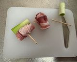 A picture of step 1 of Kushi Katsu (Fried Pork Skewers).