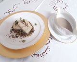 Foto del paso 19 de la receta: Bacallà cuinat a baixa temperatura sobre un llit de sofregit amb pols de vegetals,faves caramel·litzades salsa de bolets