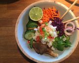 A picture of step 4 of Miso mushroom vegan poke bowl #eattherainbow.