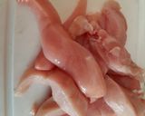 A picture of step 1 of My Marinated Chicken Strips in a wrap Red Hot Sauce.
