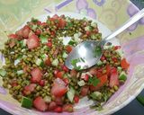 A picture of step 3 of Jain Moong salad (no onion no garlic no potatoes).