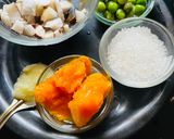 A picture of step 1 of Tricolour coconut, mango, green peas Sweet Laddu.