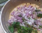 A picture of step 5 of Karhi with boil rice.