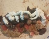 A picture of step 5 of Leftovers: Lamb and Bean Burrito and a Puddle of Hot Sauce.