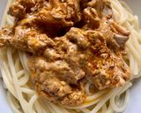 A picture of step 1 of Creamy spaghetti from left over Handi.