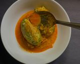 A picture of step 9 of Stuffed Karele or Bitter Gourd with Chicken Qeema in Kashimiri style.