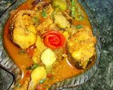 A picture of step 8 of Bata Fish (Reba Carp) with baby pumpkin in a light gravy.
