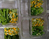 減脂便當(青椒菇菇、小黃瓜玉米、雞肉、燙炒青菜)的食譜步驟8照片