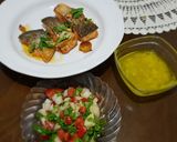 A picture of step 5 of Salmon fish steak with fresh salad and lemon sauce. #mycookbook.