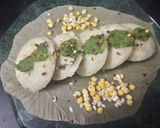 A picture of step 3 of Rava idli with dahiya pudina chutney.