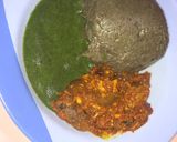 A picture of step 4 of Amala with Ewedu(ayayo) soup.