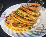 A picture of step 14 of Quesadillas in two different ways (Aloo/ vegetables).