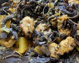 A picture of step 5 of Koldil aru Kukura Mangkho/ Banana Flower with Chicken.