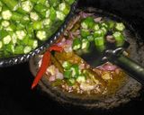 A picture of step 2 of Bhindi bhujiya.