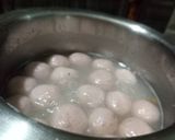 A picture of step 4 of Chenna balls in rose milk sauce.
