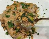 A picture of step 4 of Pad Kra Pow Shepherd’s Pie.