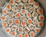 A picture of step 5 of 326. Chicken and Shrimp Siomay Dumplings (Topped with Carrot and Button Mushrooms).