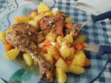 Pollo al horno en bolsita con ensalada de papa y zanahoria
